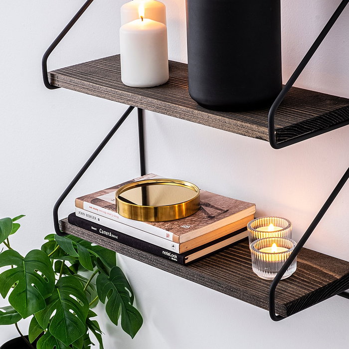 Hanah Home Violaceae Estantería de Pared Moderna e Industrial en Negro y Nogal Hanah Home Violaceae Estantería de Pared Moderna e Industrial en Negro y Nogal